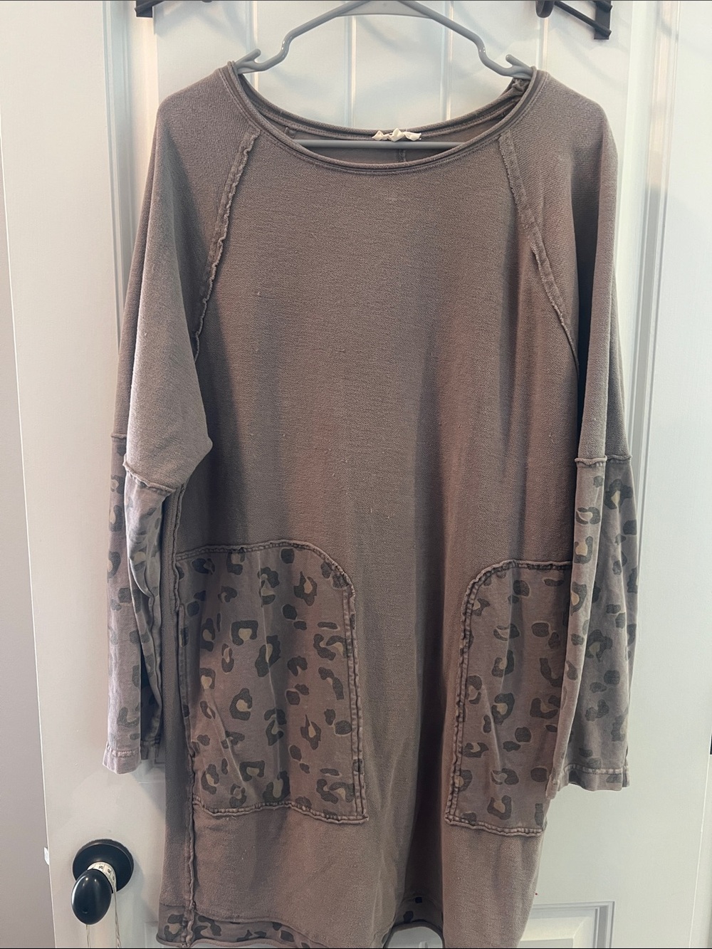 easel Taupe Leopard Patch Pocket Mini Dress
